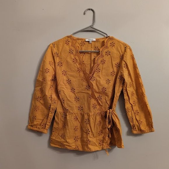 Madewell Tops - Madewell eyelet wrap blouse, size XS